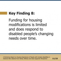 Key Finding 8:  Funding for housing modifications is limited and does respond to disabled people’s changing needs over time.  A Monitoring Report on Housing Experiences of People with Complex disabilities in Aotearoa New Zealand from Family, Whānau and Close Supporter Perspective 11/23